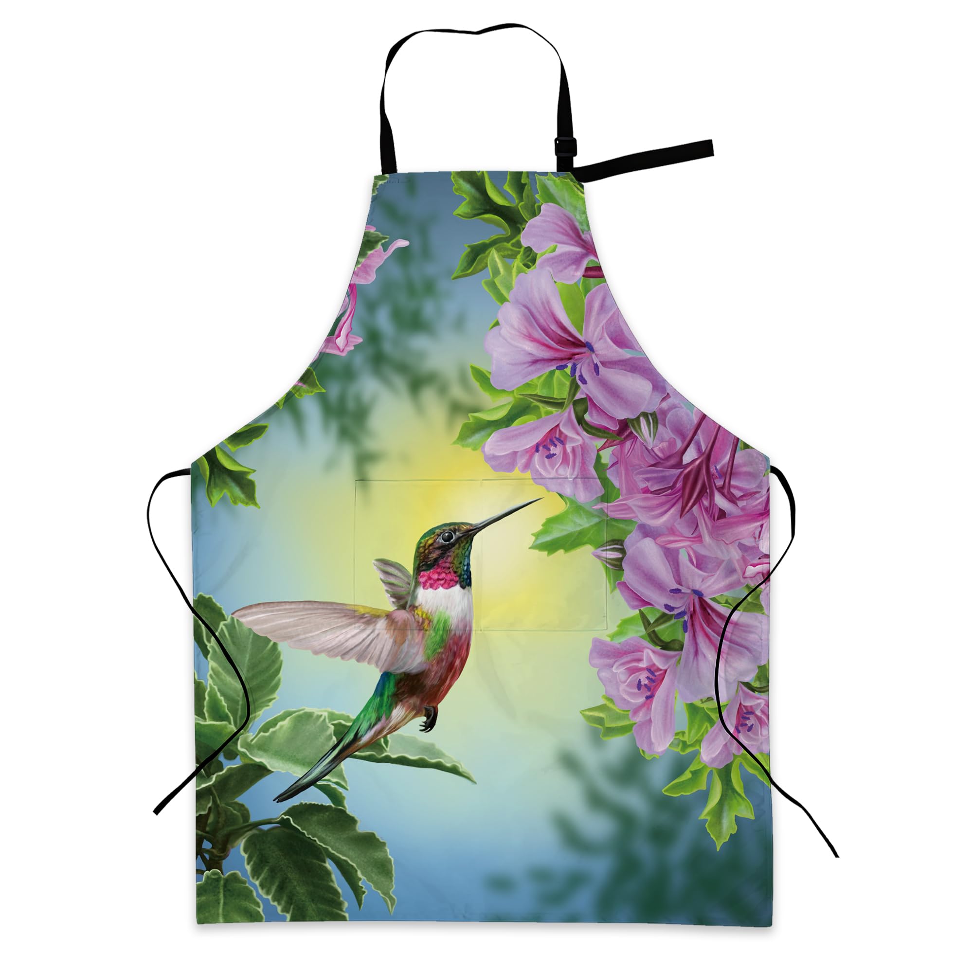 BILANGCE Chef Apron with 2 Pockets, Purple Hummingbird Waterproof Adjustable Apron for Kitchen, Gardening, Restaurant, Barbecue, Coffee 28x34 Inches