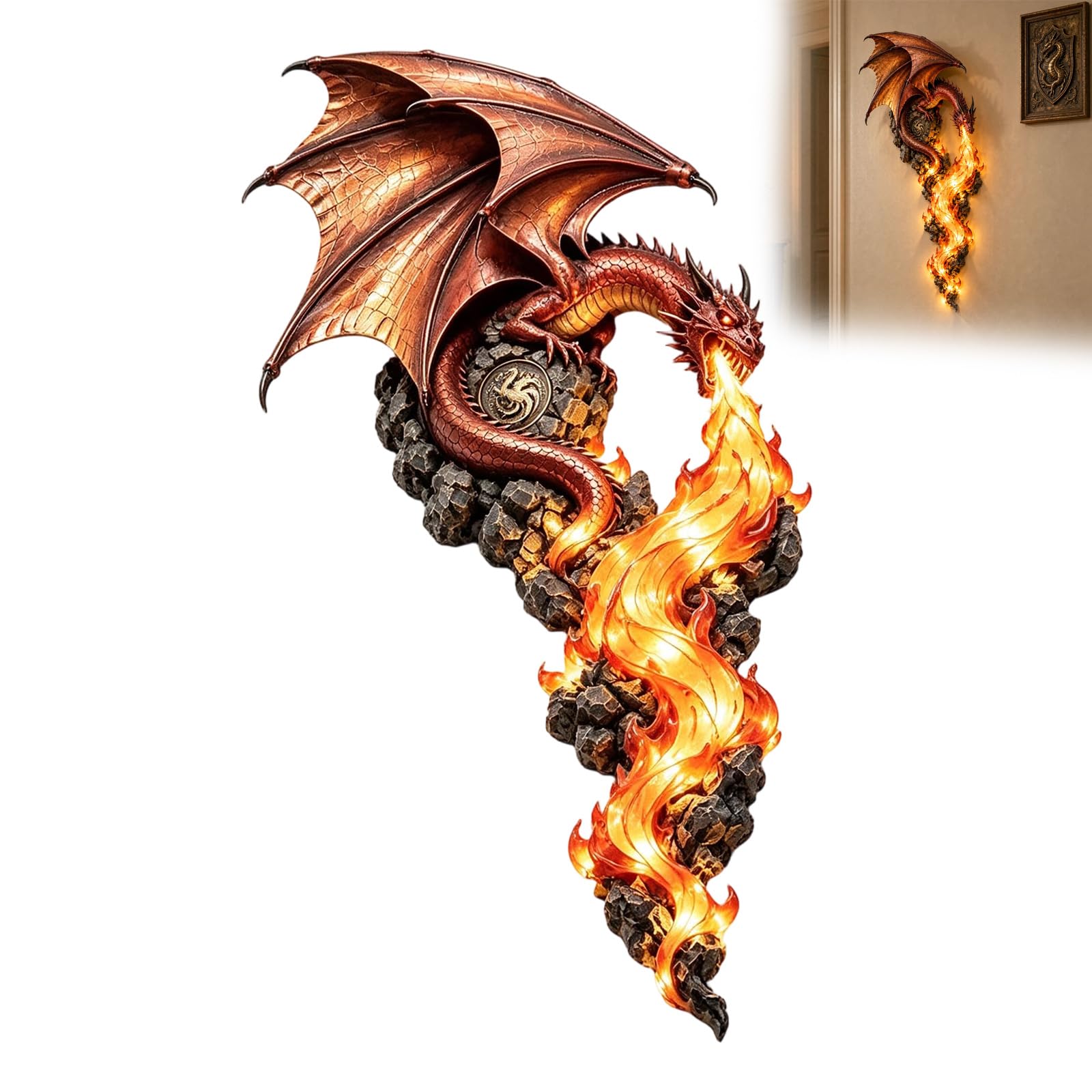 Dragonfire Guardian Wall Sconce Dragon Head Wall Light, Gothic Decor
