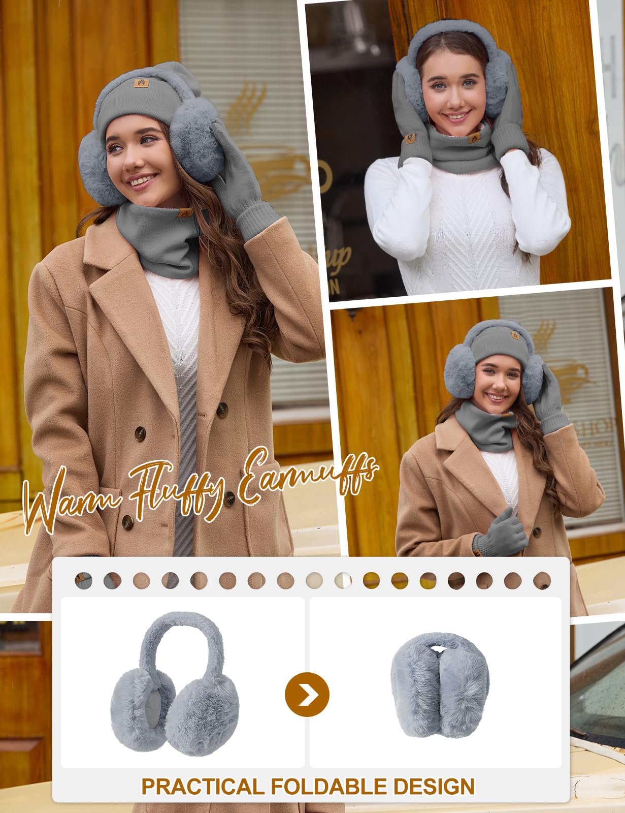 UMIPUBO Ensemble Bonnet Echarpe Gant Tricotés 5 en 1, Chaud Hiver Bonnet Chapeau Beanie Foulards Gant d'Écran Tactile Cache Oreille Chaussettes Femme Avec Double Polaire Ski d' Hiver
