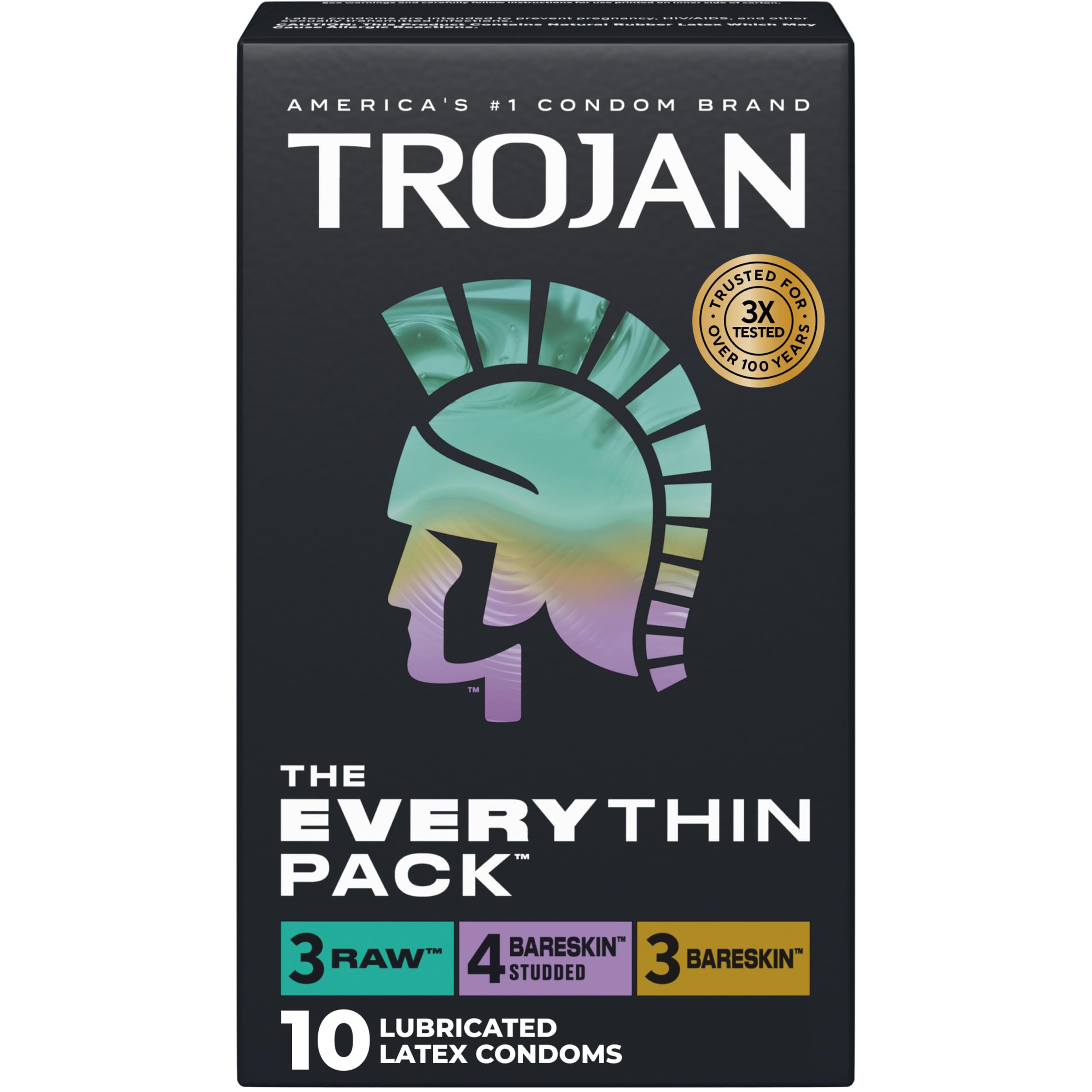 Bareskin Thin Condoms, Everythin Variety Pack, Lubricated Latex Bareskin Condom, 10 Count