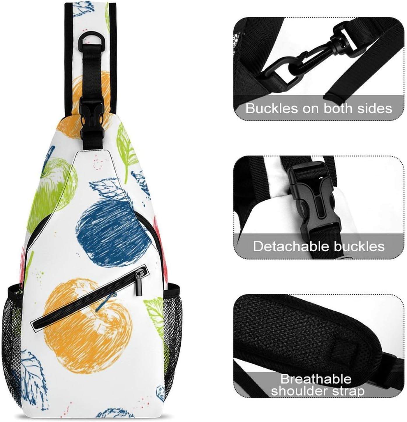 Hand-drawn Pattern Sling Crossbody Bag Lightweight Chest Shoulder Backpack for Outdoor Sports