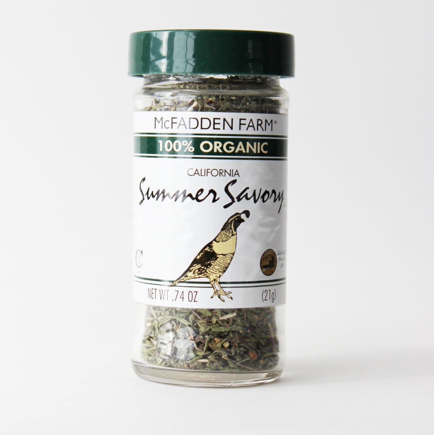 Organic Summer Savory, Dried Herb, Grown and packed in the U.S.A., 0.74 oz. in glass jar