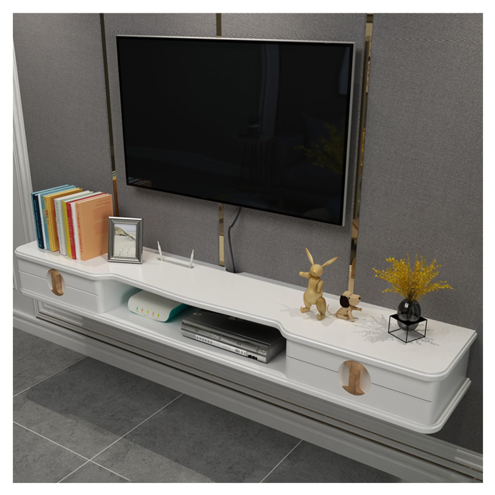 Mensola TV sospesa, Supporto TV sospesa a Parete, Console multimediale, mensola a Muro per Mobile TV sospesa, mensola portaoggetti per Centro di intrattenimento (Colore D, Dimensioni 110x24