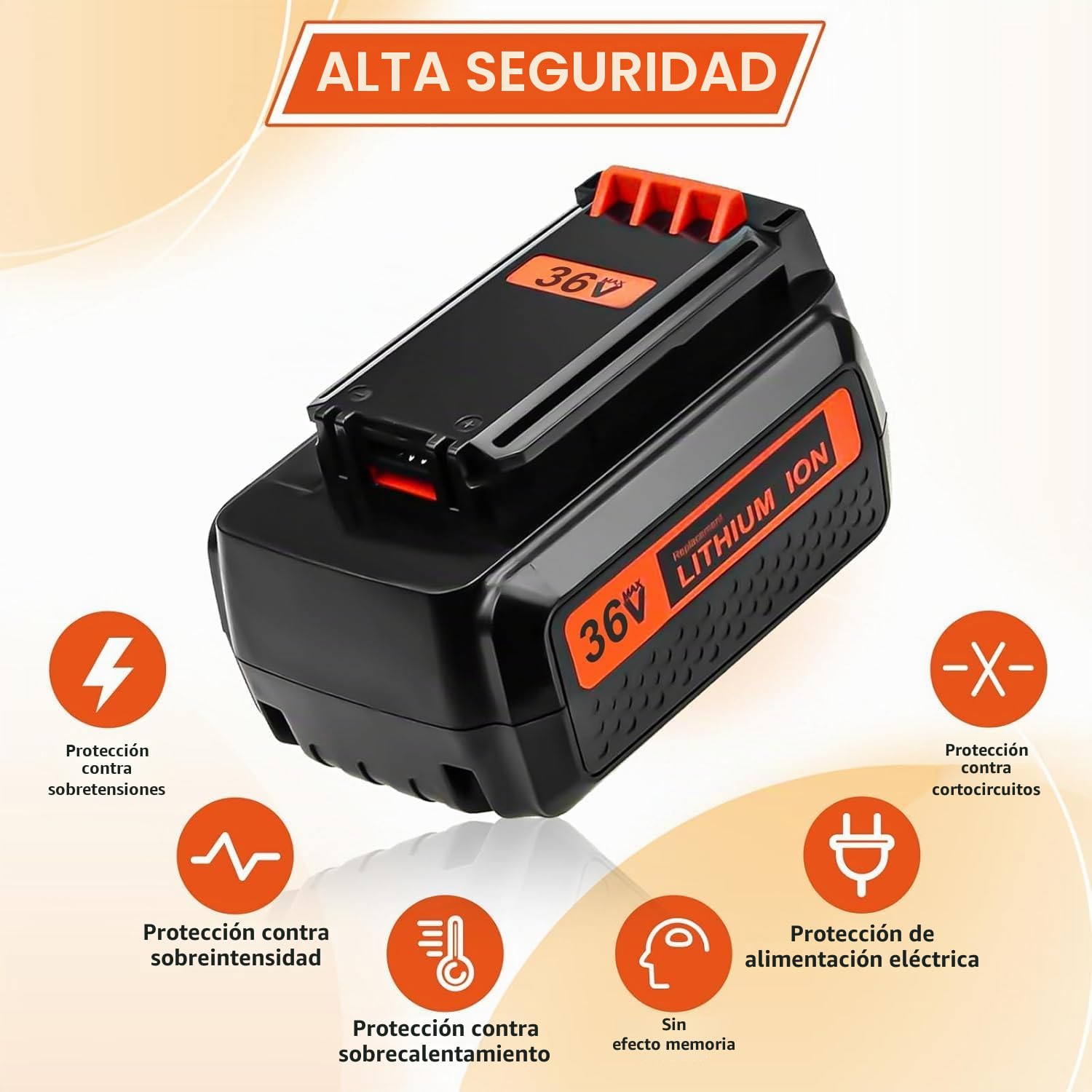 Batería de Repuesto 36V 2.5Ah para Black Decker LBX2540 LBX1540 LBX36 LST136W LBX2040 LST540 LCS1240 BL20362-XJ con Indicador LED