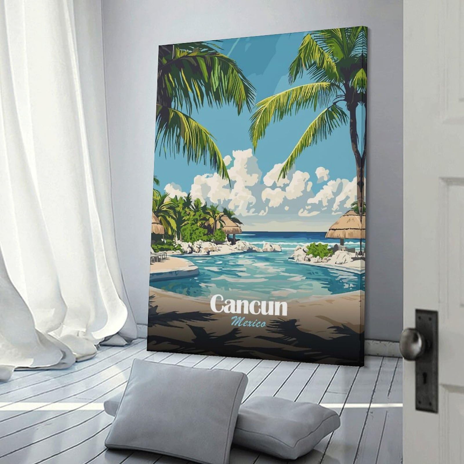Junmoney Cancun Mexico Tropical Resort Wall Picture Print, 24x36inch(60x90cm), for Feature Walls in Flats Or Modern Rooms, Decorative Artwork with Flexible Styling