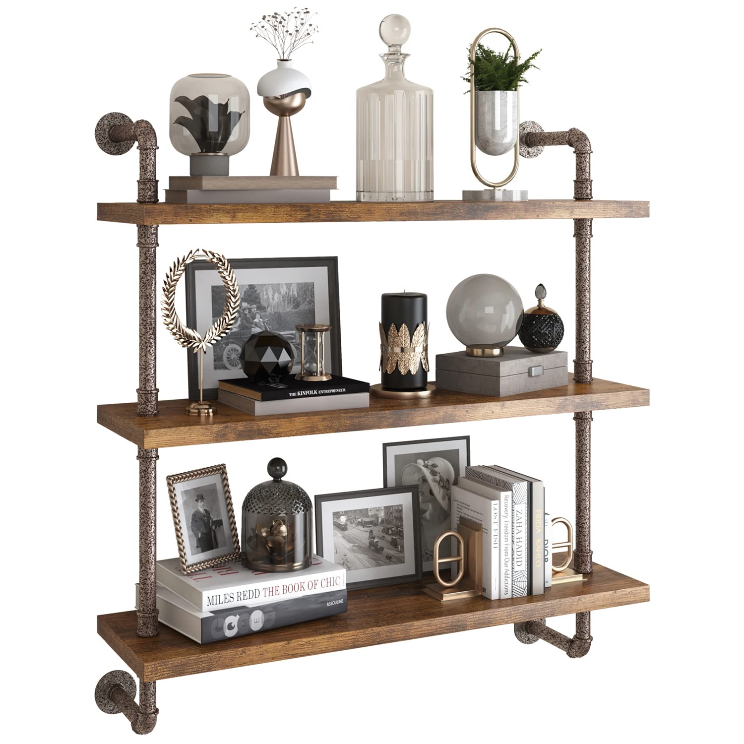 Buy PUSDON Industrial Pipe Shelving Wall ed 32 Inch, 3 Tier Bronze
