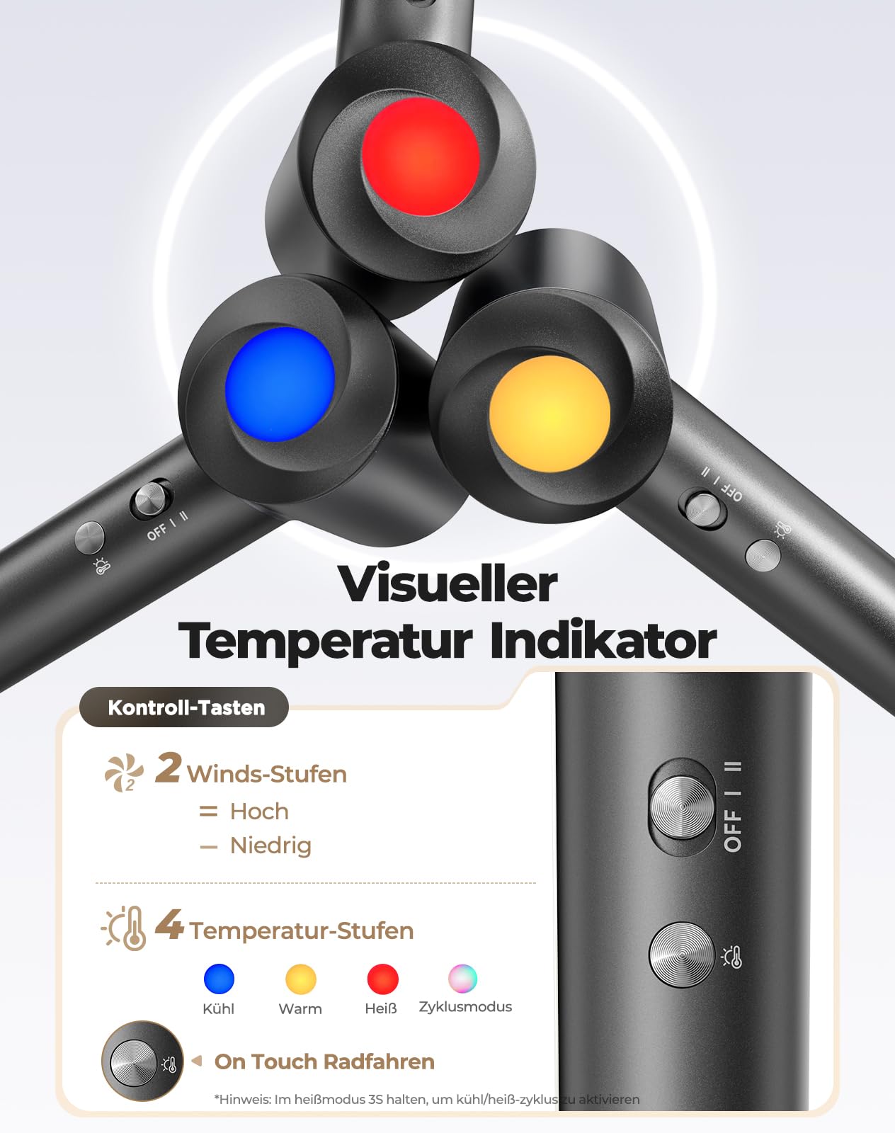 Haokoo Ionen Föhn mit Diffusor - 150.000 U/min High-speed Haartrockner Schnelles Trocknend, Fön mit 500 Mio. Negative Ionen, 8 Temperatur-Stufen für Locken/Dicke Haare, Zuhause, Reisen, Salon
