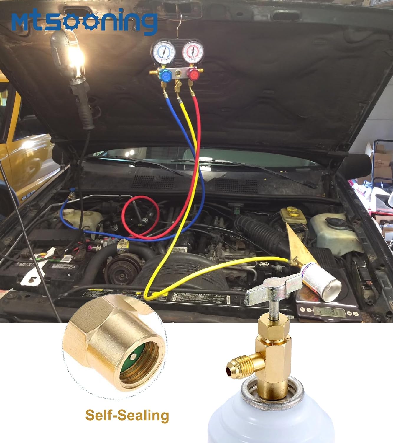 R1234yf Adapter Kit,Self-Sealing Can Tap,R1234yf to R134a Quick Coupler