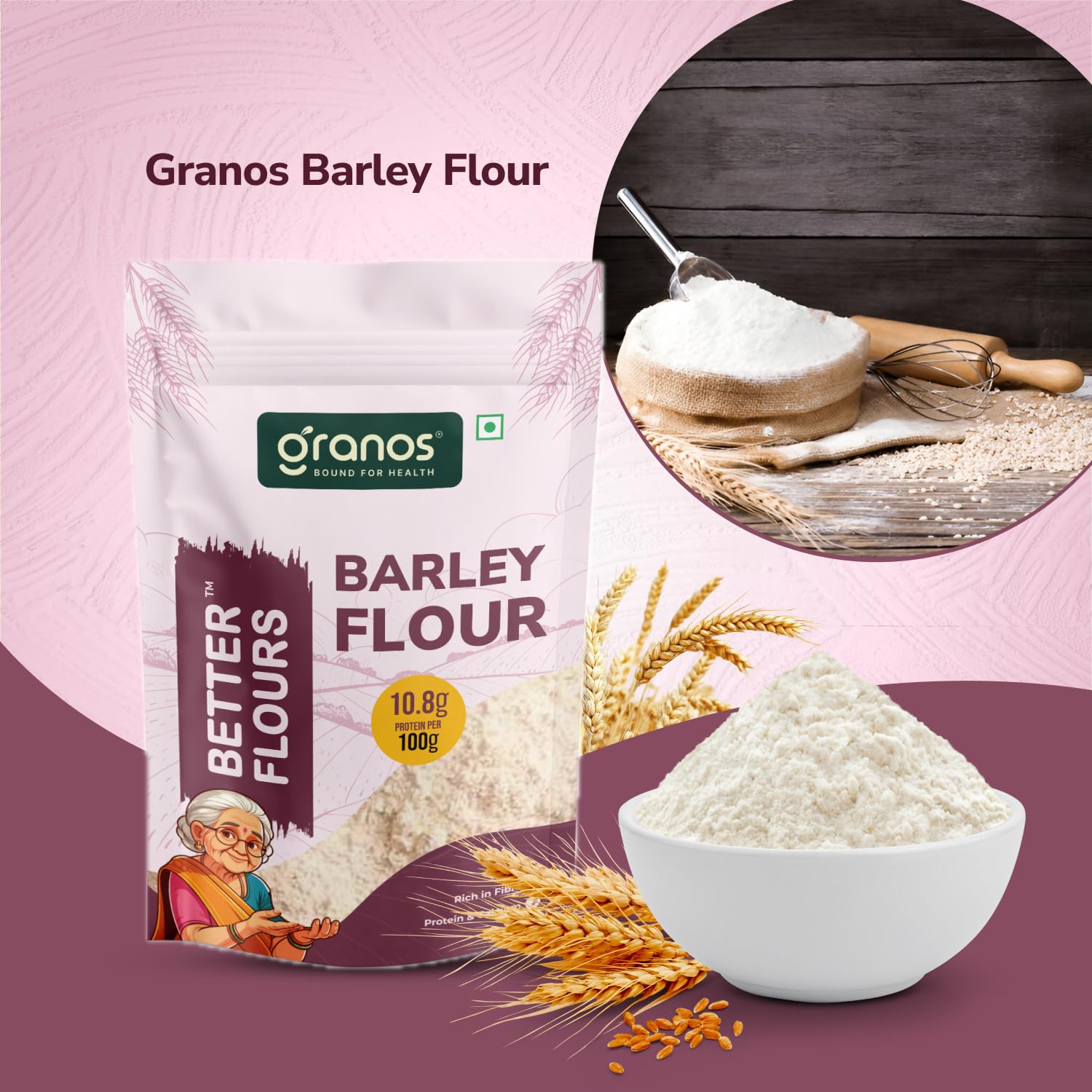 Granos Barley Flour 900g, Jau Atta Pouch, High in Protein & Fibre, No Maida, Helps in Weight Loss & for Diabetic, No Artificial Preservative & Chemical Free, 100% Whole Grain (Pack of 1) - Image 6 thumbnail