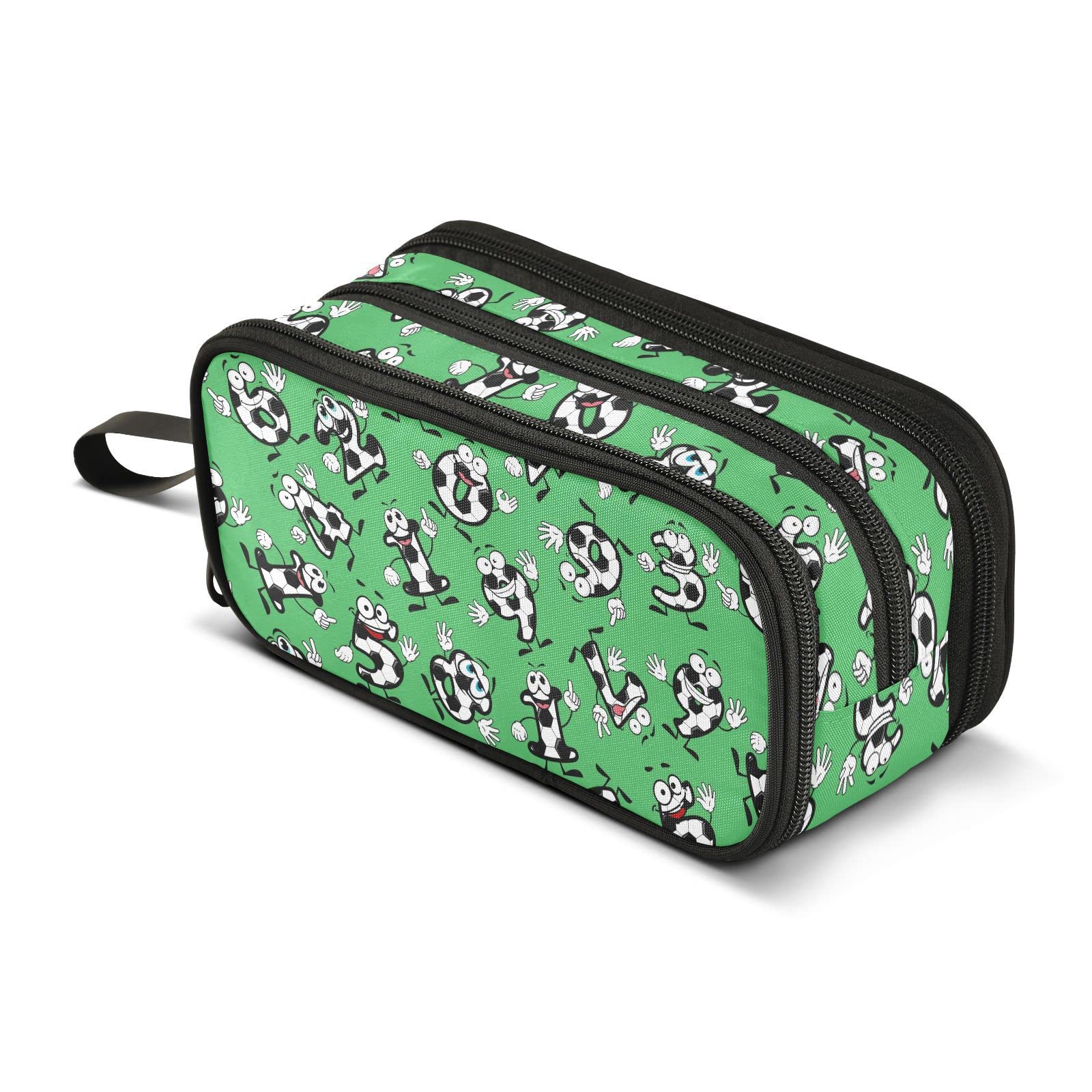 ZAZYXTJ Figure Soccer Ball Pencil Case Large Capacity Pencil Pouch | 3 Compartment Storage Canvas Makeup Bag for School Office Teen Girl Boy Men Women