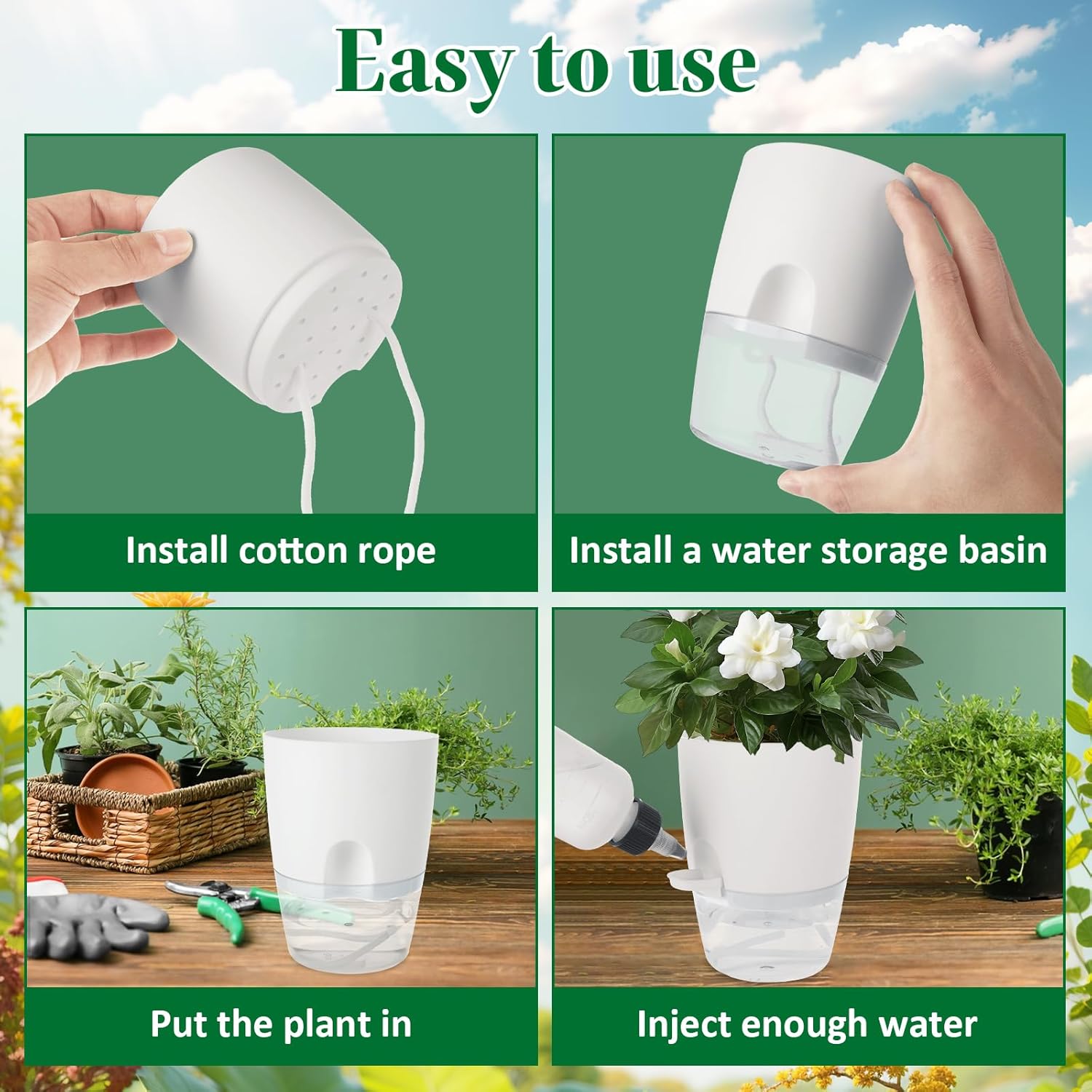 15 PCS 4 Inch Self Watering Pots for Indoor Plants Small Self Watering Planter with Self Watering Wick White Clear Plastic African Violet Pots Self Watering Plant Pot for Indoor House Plants