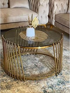 ترابيزة قهوة ستانلس ستيل وزجاج ذهبي - 45×80×80 سم