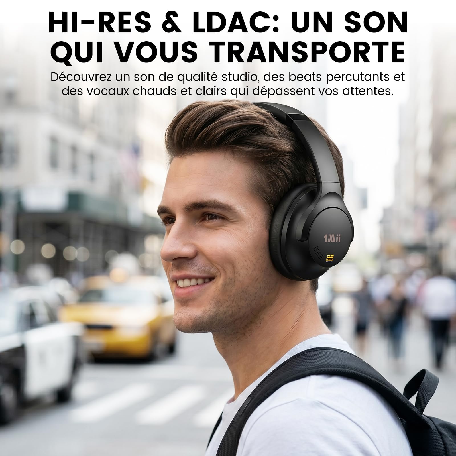 1Mii Y8 Casque Bluetooth sans Fil 6.0 Réduction de Bruit Active, Casque Audio Hi-Res Anti Bruit, 100H d'Autonomie, Basses Profondes, Confortable, IA Chat Vocal, EQ Personnalisable Via App - Noir