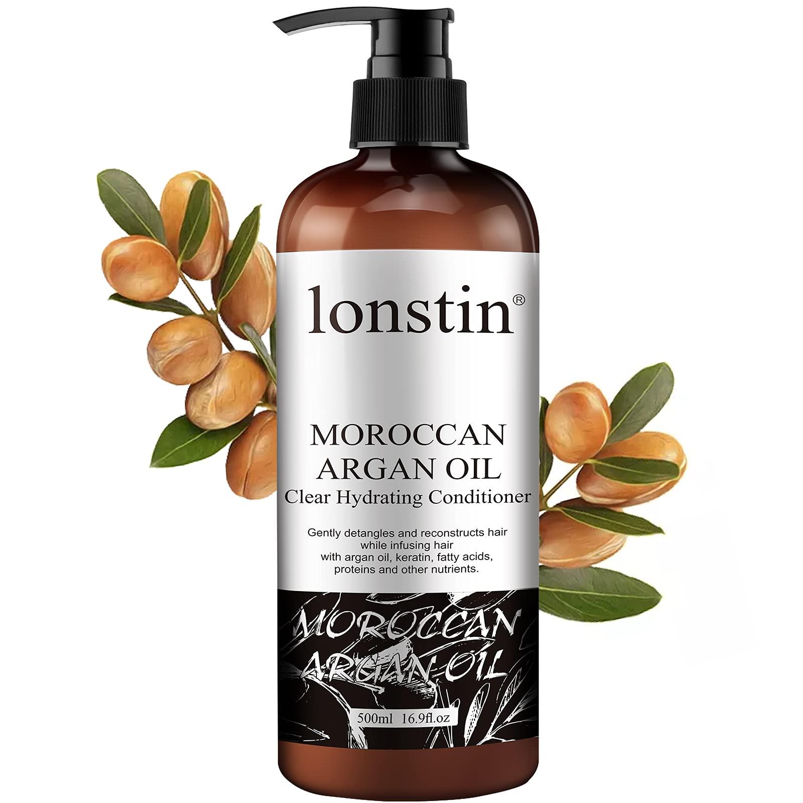 lonstin بلسم الشعر Hair Conditioner, Moroccan Argan Oil Clear Hydrating Hair Conditioner for Damaged, Split Ends,Dry, Curly or Frizzy Hair to Intense Hydration, Shine and Silkiness Hair-16.9 fl oz