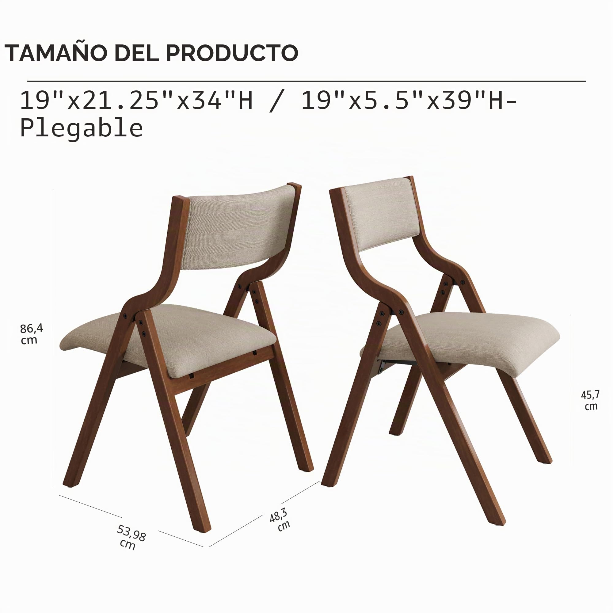 Ball & Cast Dining Chair Juego de 2 Comedor Oficina Plegable con Estructura de Madera, sillas de Cocina tapizadas portátiles para Actividades al Aire Libre, Color Gris Pardo, Altura del Asiento: 46 cm