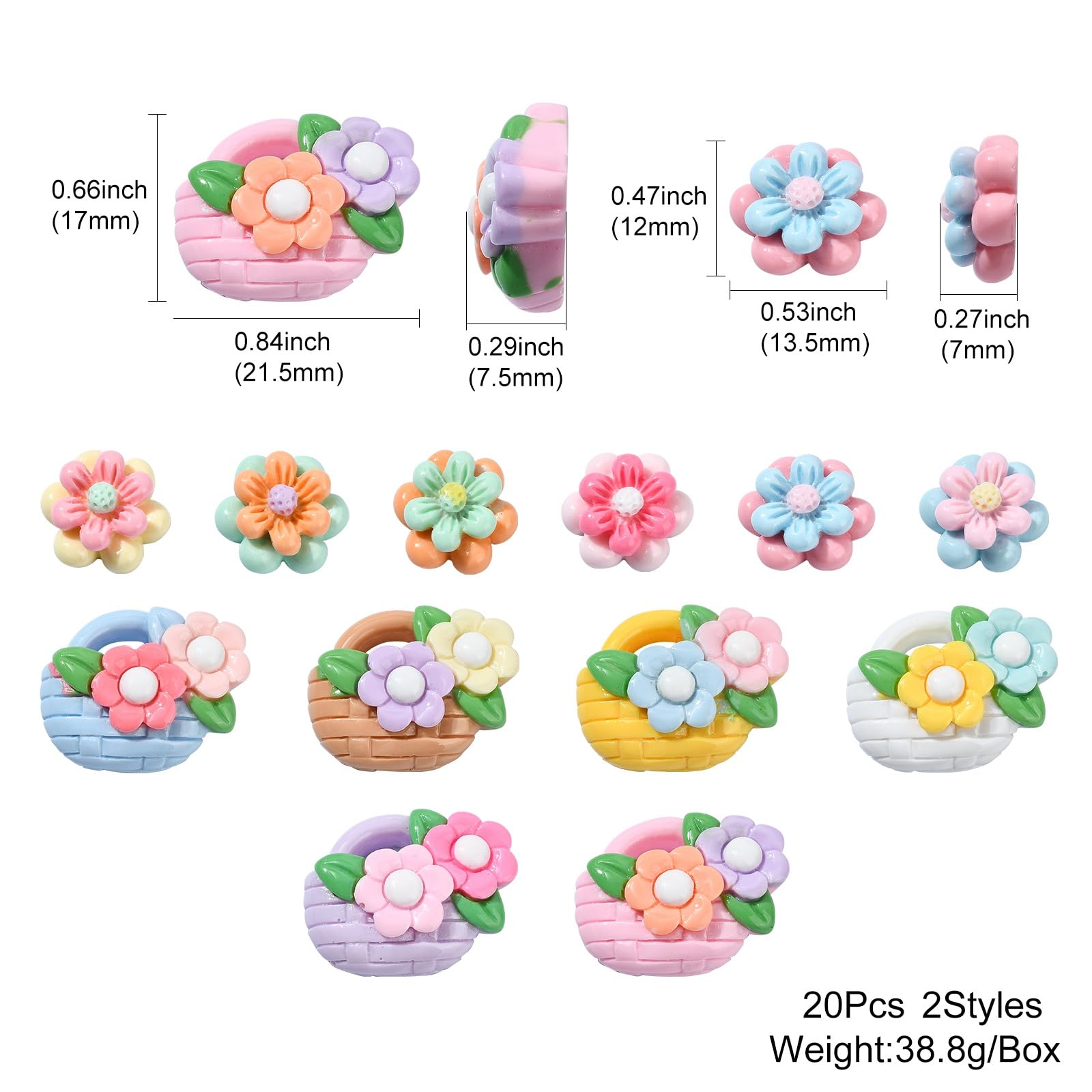 Ipotkitt 20 Pcs Colourful Resin Flower Cabochons Spring Flatback Charms Flower Shape Embellishment Plant Floral Leaf Charms for DIY Hair Rope Jewellery Making - Image 2