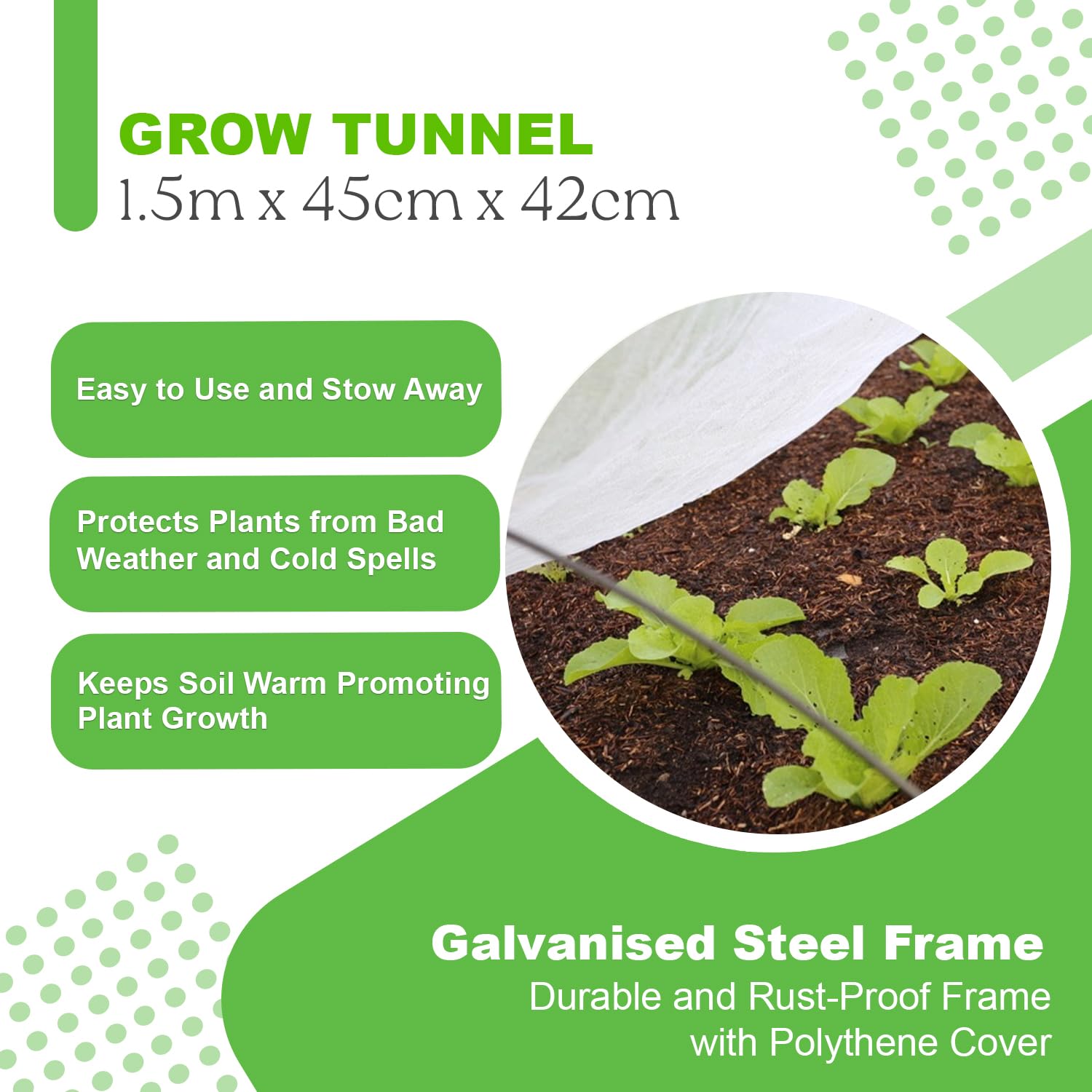 Navoys 2pk 1.5m x 45cm x 42cm Grow Tunnel - Rust Proof Small Poly Tunnel for Garden, Cloches for Growing Vegetables, Protect Plants from Bad Weather, Grow Tent, Poly Tunnel Cloche (2 Grow Tunnels) - Image 3