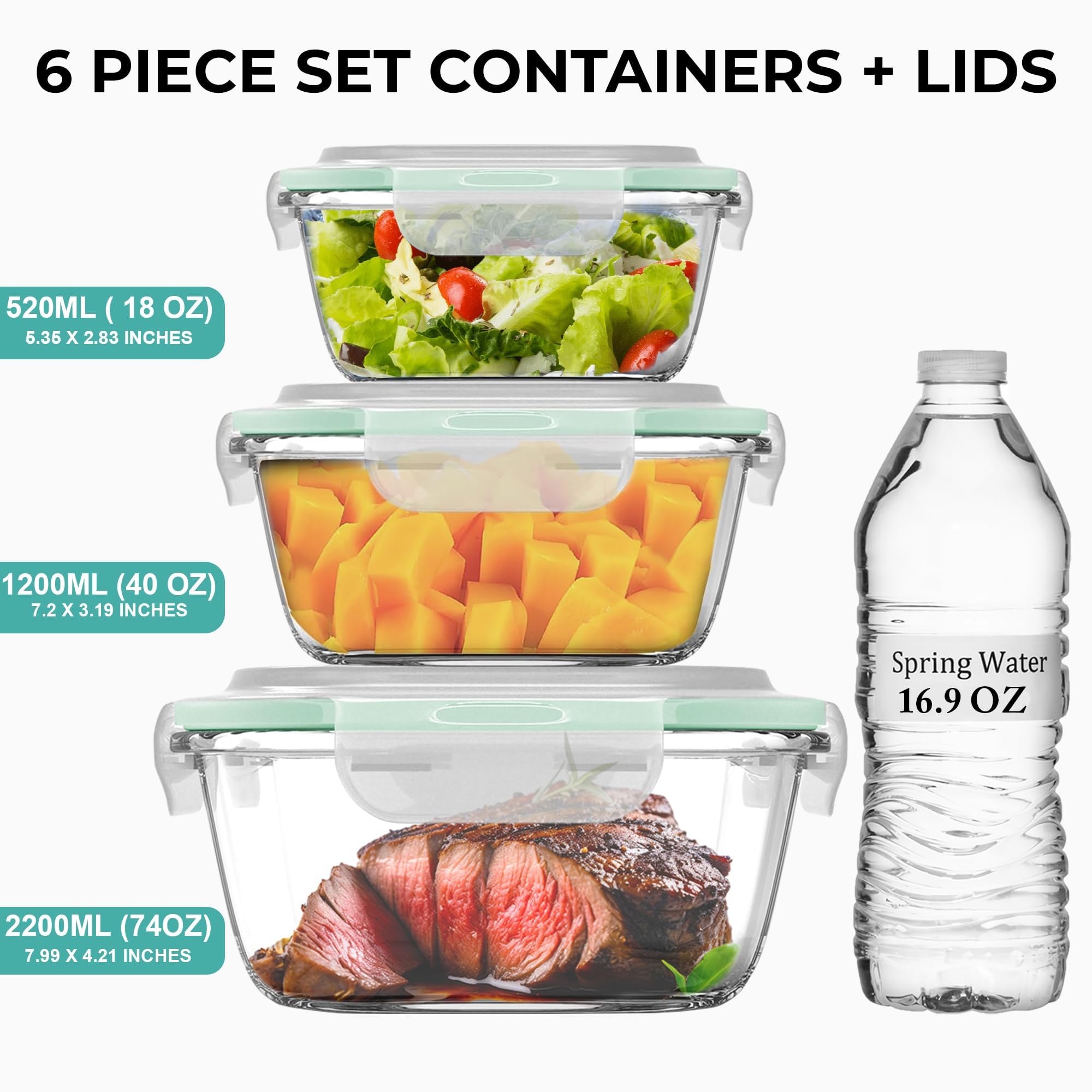 Amazon | 特大ガラス食品保存容器 密閉蓋付き 6個 [蓋付き容器3個