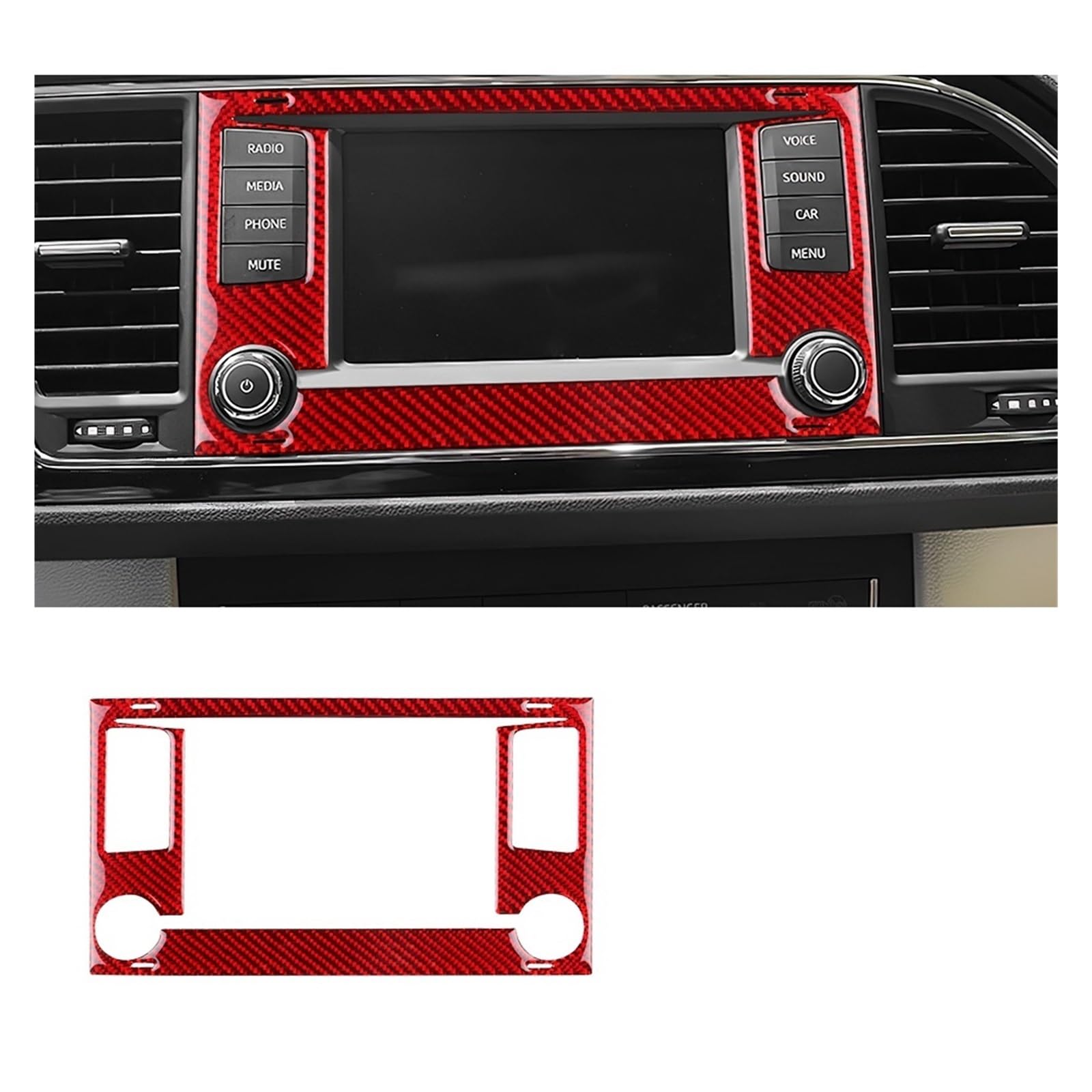 Car Trim Accessories for Seat for Leon 2013 2014 2015 LHD RHD Car Central Control Screen Trim Real Soft Carbon Fiber Sticker(for Screen Red)