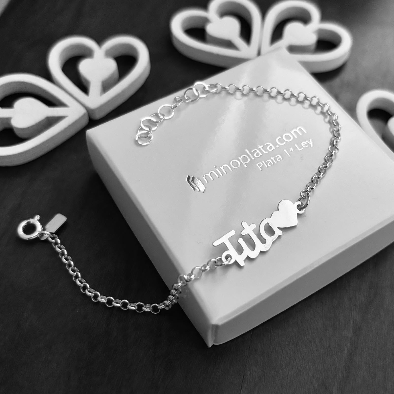 Pulsera Tita con Corazón, Plata de Ley 925, Cadena Rolo 17 cm, Regalo para Tías