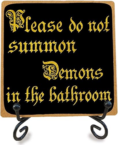 Letrero de madera para decoración de baño, regalos divertidos para la oficina en casa para hombres, con texto en inglés "Please Do Not Summon Demons