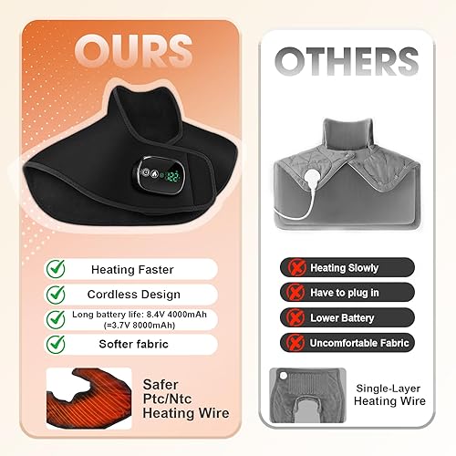 Miniatura 5 de Almohadilla térmica con peso para aliviar el dolor de cuello y hombros, almohadilla térmica eléctrica inalámbrica para cuello, hombros y espalda, 4