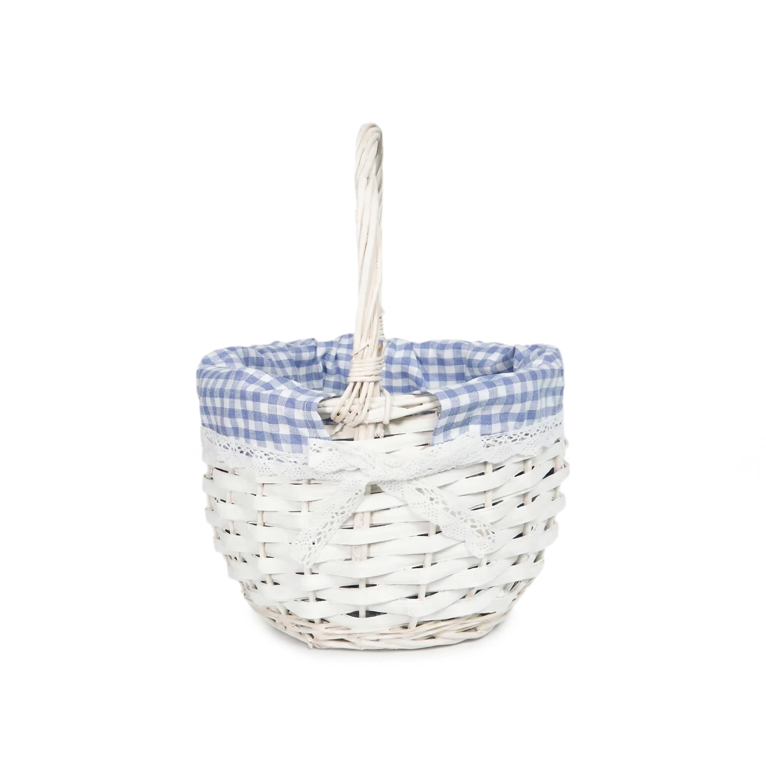 Wickerfield Round, Blue Plaid Easter Basket Wicker Basket With Handle For Easter Egg Hunt Kids Children Party Flower Craft Gift (Round, Blue Plaid)