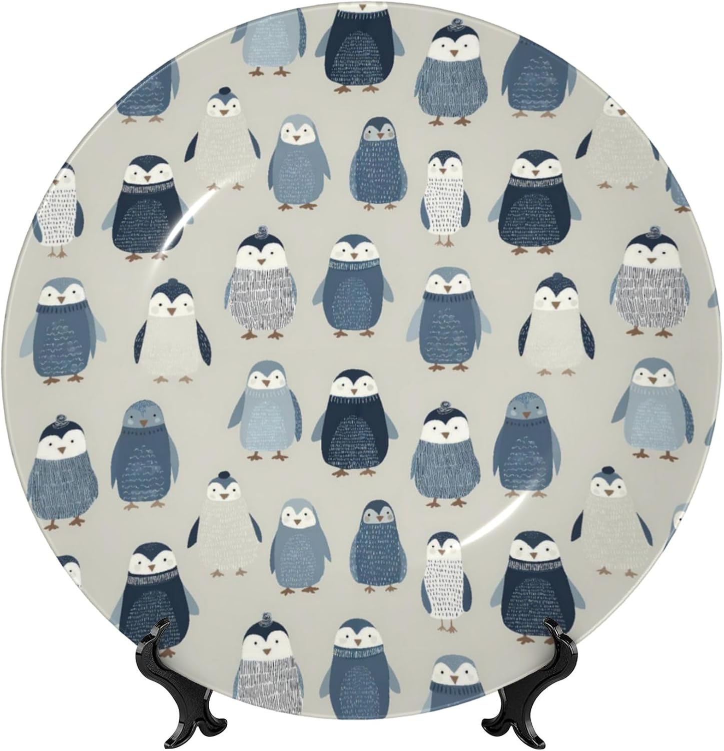 Decorative Plate Ceramic Plate for Wall Hanging 10in Accent Plate for Office Living Room Hallway Table Decor - Winter Skiing Penguin 3