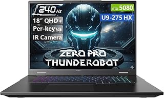Thunderobot Zero 18 Pro 2.5K Laptop para juegos, visualización QHD+ 240Hz Hummingbird de 18 pulgadas, Core Ultra 9 275HX, RTX 5080, 32GB DDR5, 1TB SSD, RGB, cámara FHD IR, Wi-Fi 6E, Windows 11 Home