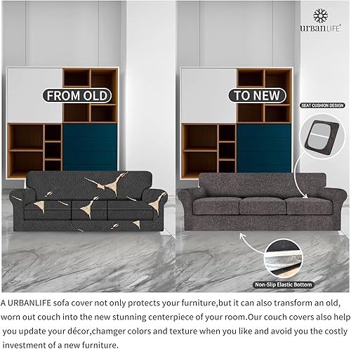 Miniatura 4 de URBANLIFE Funda elástica para sofá, 4 piezas, lavable a máquina, para sofá de 3 cojines, súper elástico, antideslizante, protector de muebles de