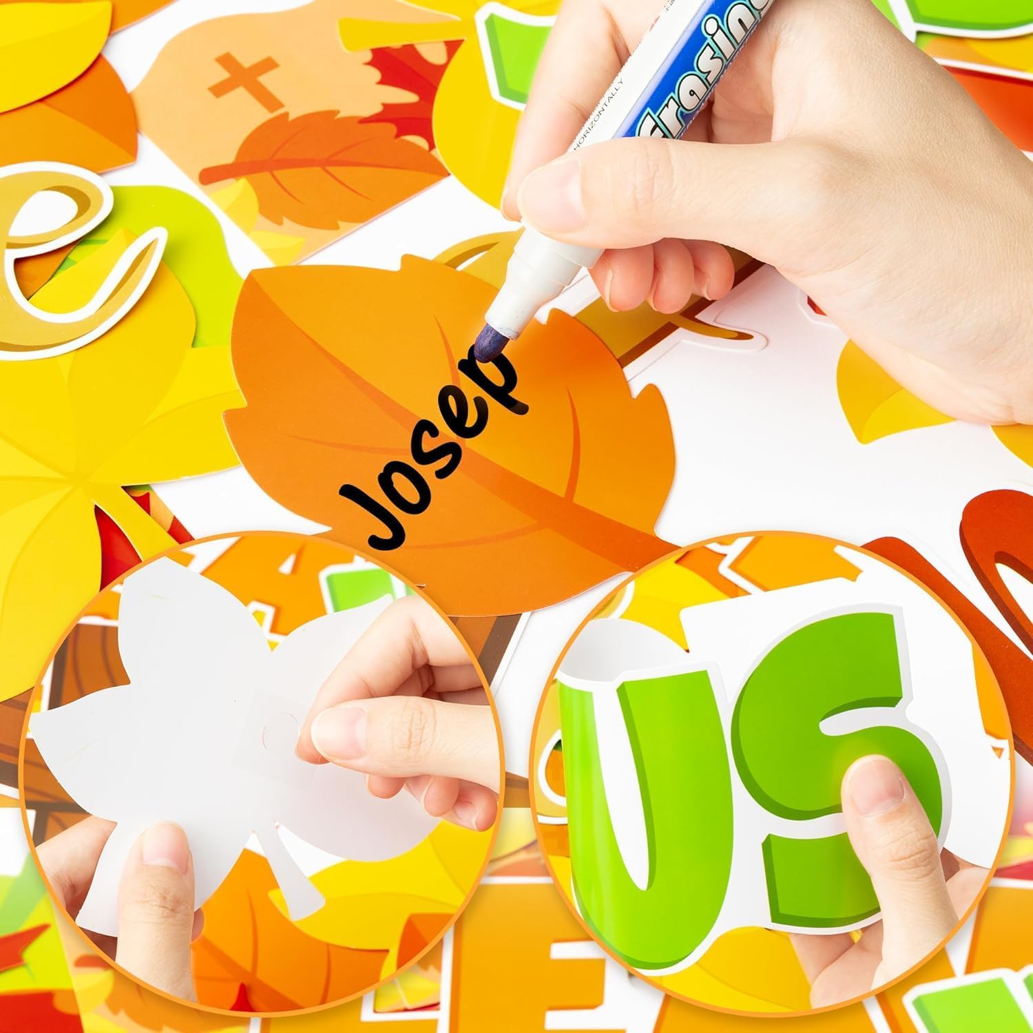 BeYumi 94Pcs Fall for Jesus He Never Leaves Christian Bulletin Board Set Autumn Maple Leaves Name Tags Cutout Boarders Trim Thanksgiving Faith Religious Classroom Sunday School Church Chalkboard Decor