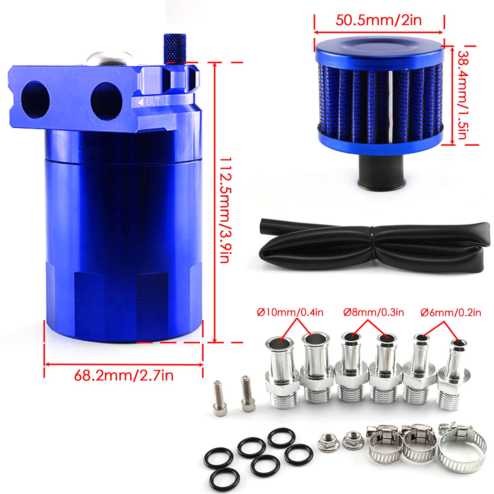 Kit Universale Serbatoio del Serbatoio per Auto, Séparateur Universel D'huile D'air de Réservoir de Voiture de Réservoir D'huile en Aluminium avec Filtre à Air, Tuyau et Autres Accessoires (Bleu)