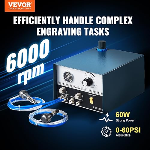 Miniatura 2 de VEVOR Máquina neumática grabadora de joyas 110V 60Hz Máquinas neumáticas de grabado a mano 400-8000 RPM Graver neumática de doble cabeza micro