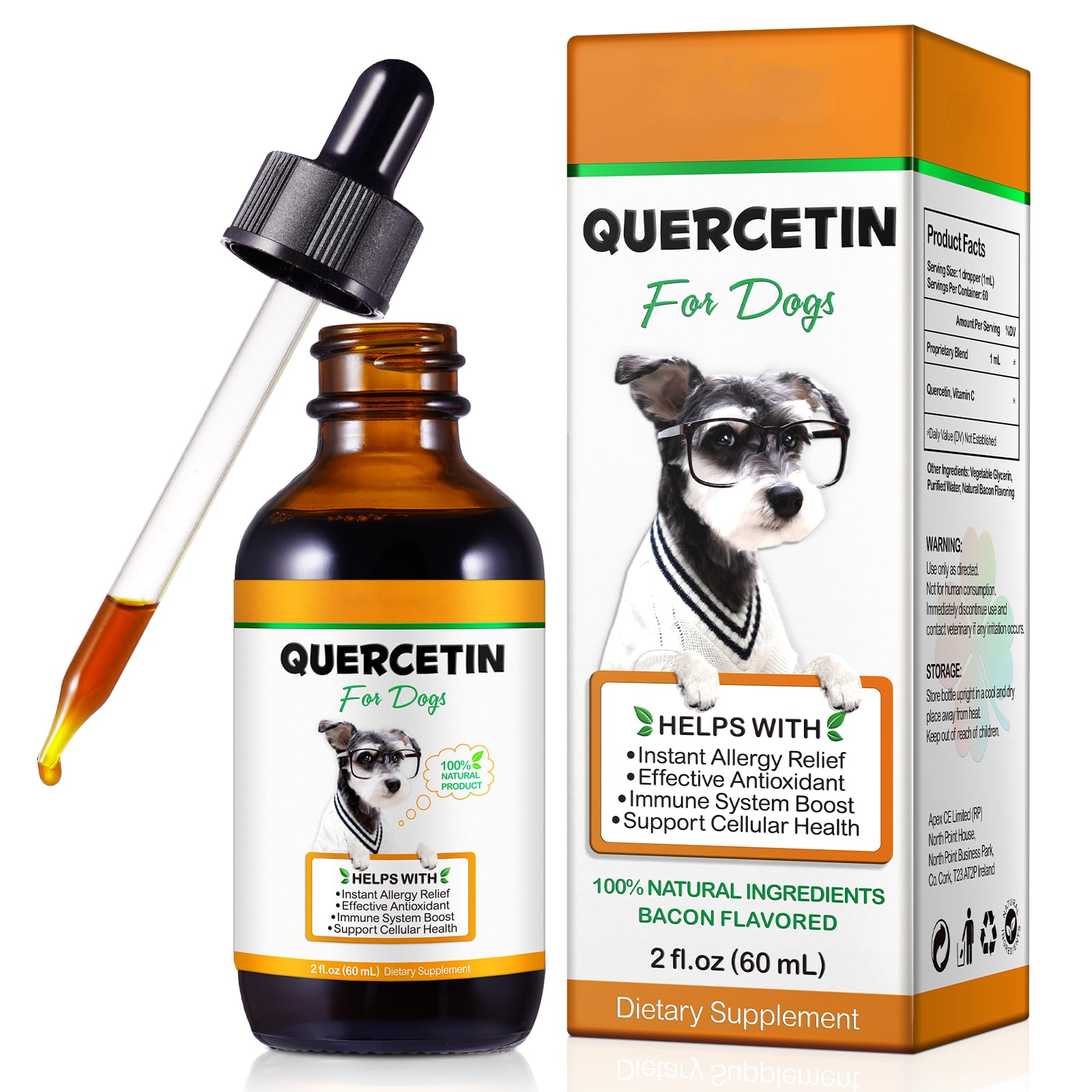 Quercetin for Dogs Dog Allergy Relief Dog Quercetin Supplement Quercetin Drops With Vitamin C Dog Vitamins and Supplements (60ml)