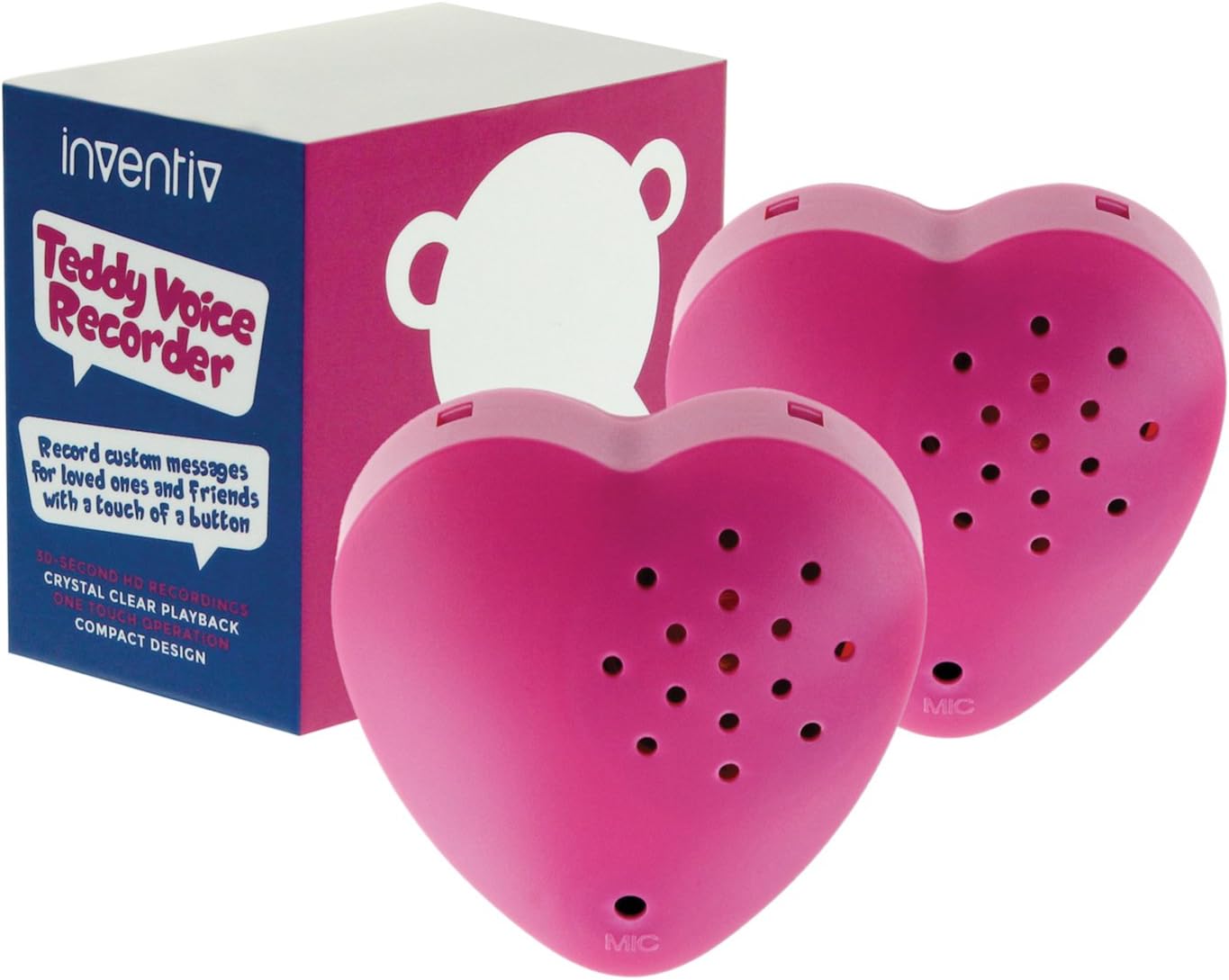 Inventiv 2 Pack, 30 Second Voice Sound Recorder Module for Plush Toy, Stuffed Teddy Bear Animal Recordable Heart, Record Custom Messages (Pink)