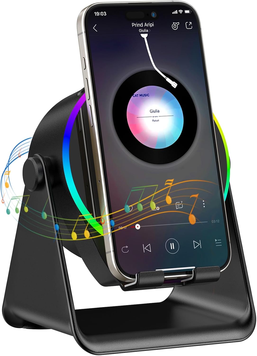 TARKARI Wi-fi Induction Speaker, 5 in 1 Bluetooth Speaker, 360° Rotation Cell Telephone Stand with Colourful Ambient Gentle Suitable with iPhone iPad Android Pill, Birthday Presents for Ladies Males Him