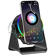 TARKARI Wireless Induction Speaker, 5 in 1 Bluetooth Speaker, 360° Rotation Cell Phone Stand and Colorful Ambient Light, Compatible with iPhone iPad Android Tablet, Birthday Gifts for Him Women Men