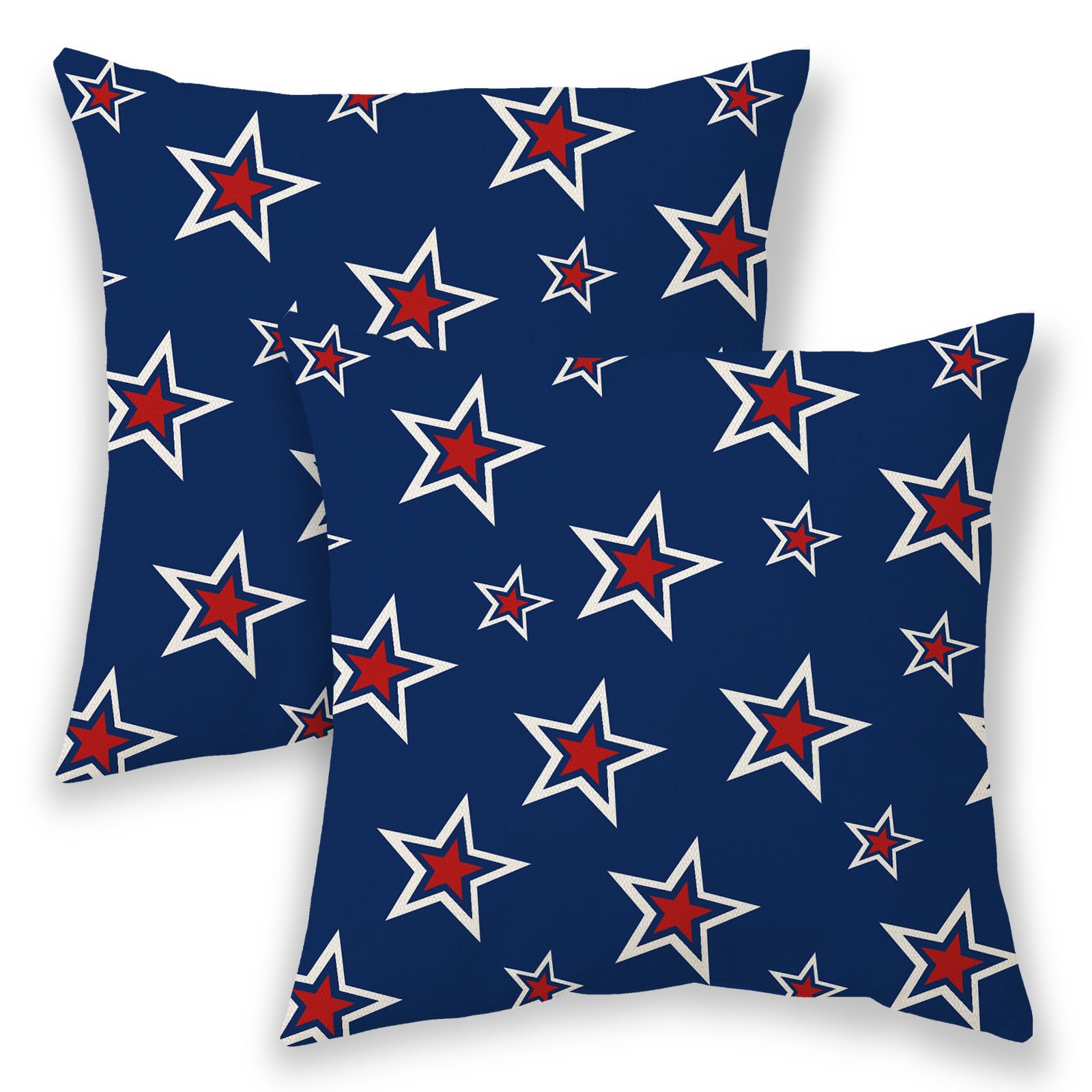 4th of July Pillow Covers 20x20 Inch 2 Pcs, Blue Independence Day Memorial Day Decorative Throw Pillows,White and Red Patriotic Stars Outdoor Decor Pillowcase Linen Cushion Cover for Couch Sofa