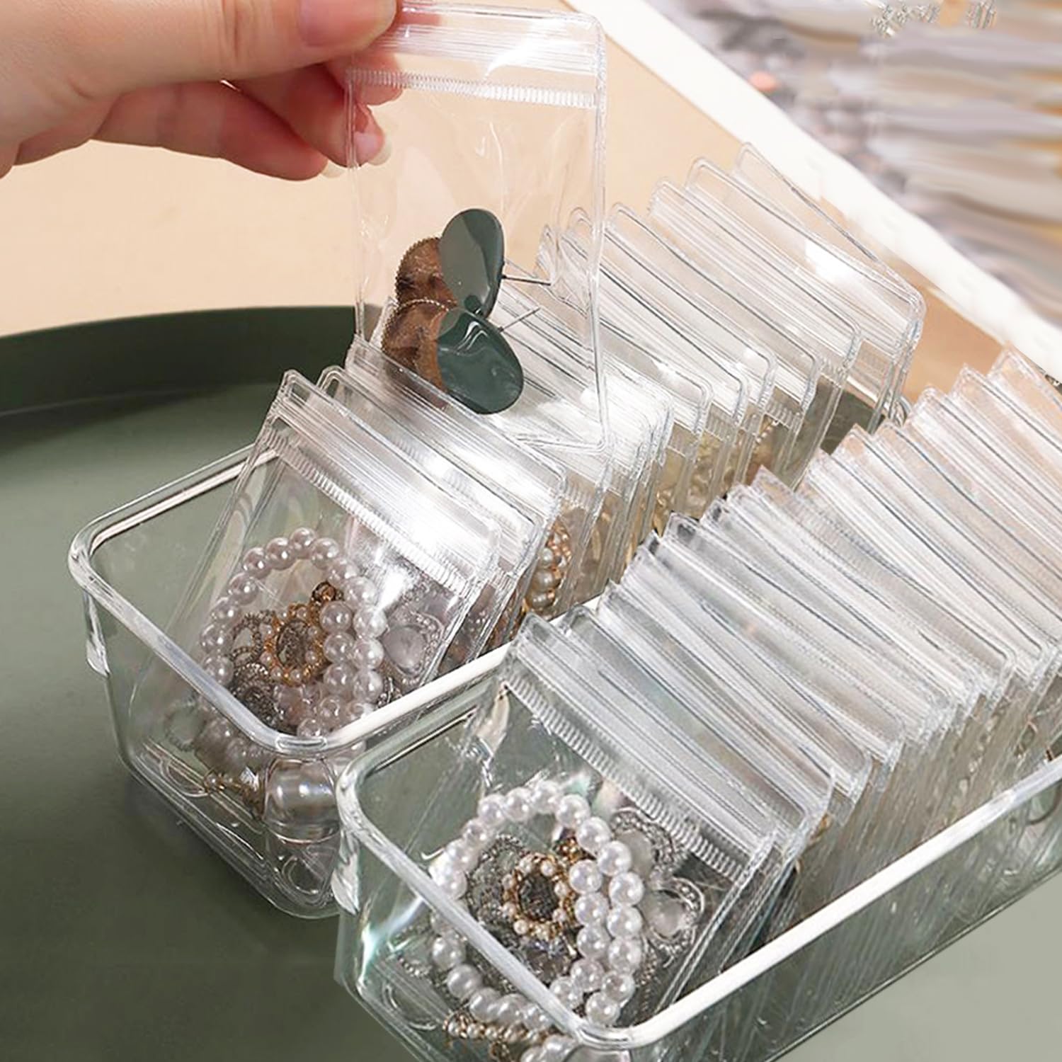 10pcs PVC Jewelry Package Bags Thicken Self Sealing Pouches Earring Necklace Clear Organizer Bags Reusable Storage (11X11cm)