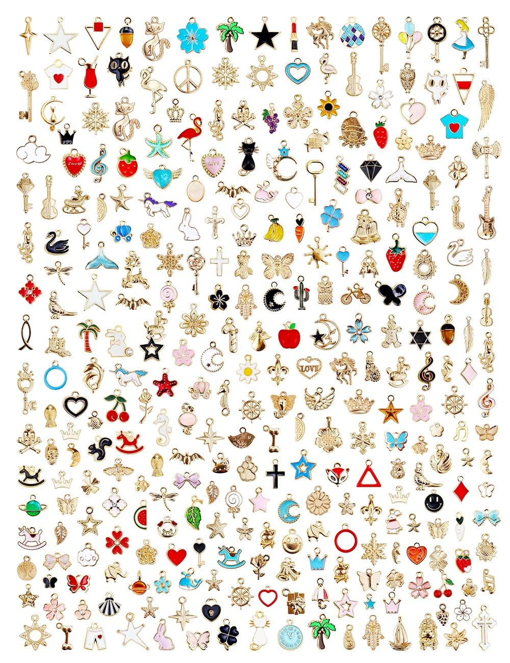 JIALEEY300Pcs Assorted Gold-Plated Enamel Charms for Jewelry Making - Earring, Necklace, Bracelet