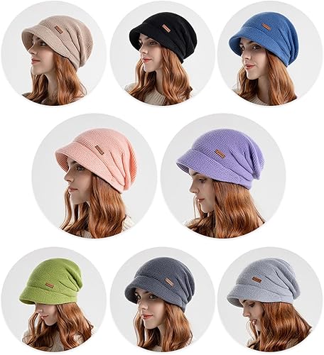 Miniatura 5 de Gorro de punto con forro polar para mujer, con visera y visera para invierno, para clima frío