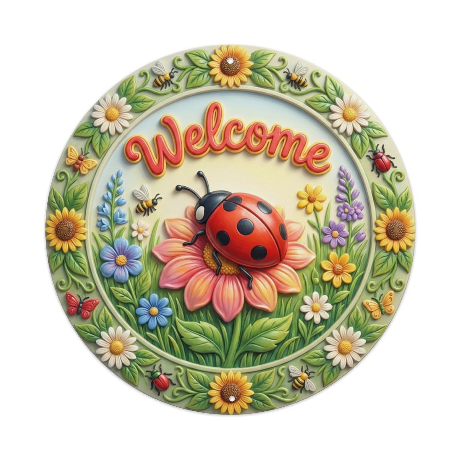 Tgrcjimh Style Metal Tin Sign Ladybug Flower Welcome Garden Joy