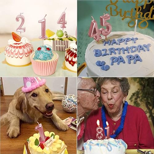 Miniatura 5 de Vela de 2 cumpleaños rosa con el número 2 de 2 años para decoración de tartas para decoración de pasteles para fiestas, niños y adultos, número 20,