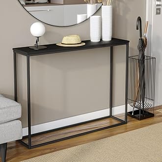 URBNLIVING Wooden Hallway Console Table with Metal Legs (Black)