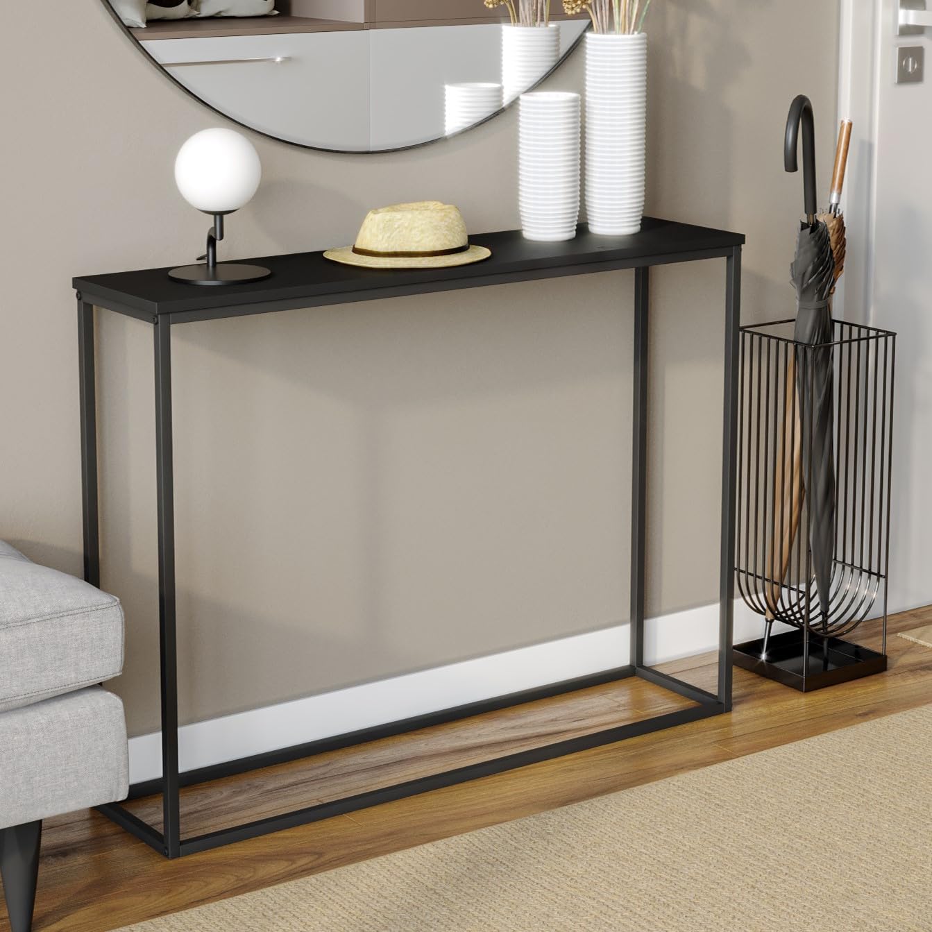 URBNLIVING Wooden Hallway Console Table with Metal Legs (Black)