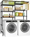 Ulif U13 Washing Machine Dryer Storage Shelf, 6 Tier Space for Laundry Room with 2 Hanger Rods, Space Saving Clothes Drying Rack, 63"