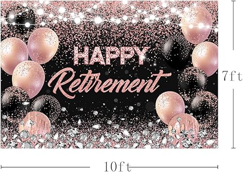 Miniatura 3 de MEHOFOND Fondo de fiesta de jubilación feliz de oro rosa y plateado, fondo de fotografía de jubilación, globos con purpurina, suministros de mesa de