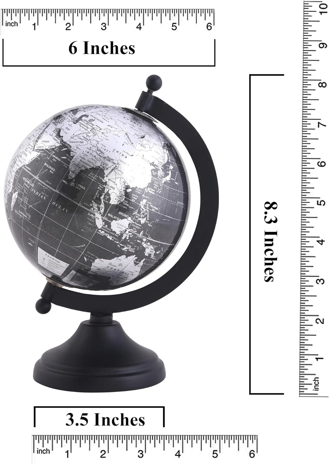 Rely+ 5" World Globe With Sturdy Metal Stand (NOT PLASTIC!) - Desktop Globes For Home Desk Table Office Decor - Book Shelf Decor Globe - 5 Inch - Metallic Black