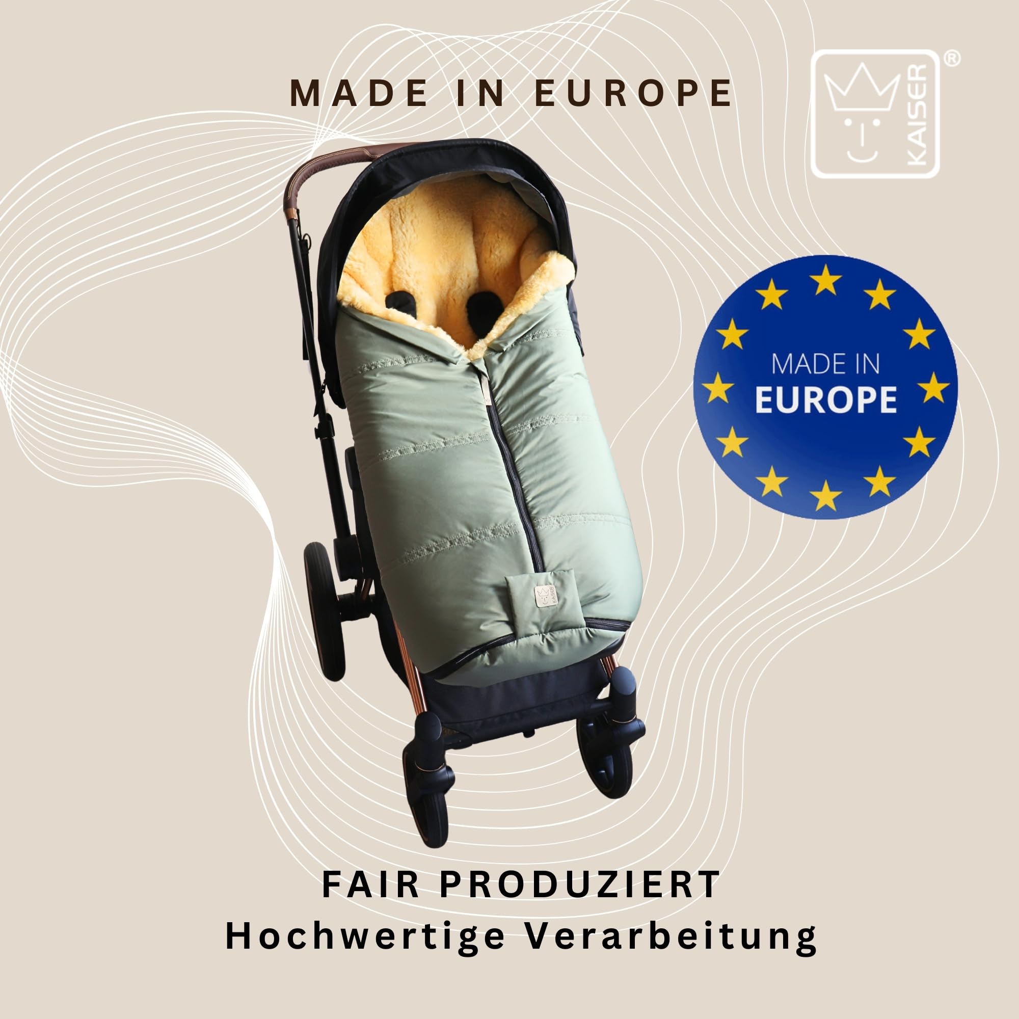 IGLU 2.0 Lammfell Fußsack für Kinderwagen, 98 x 45 cm, Wind- und Wasserabweisend, Waschbar bei 30°(salbei green)