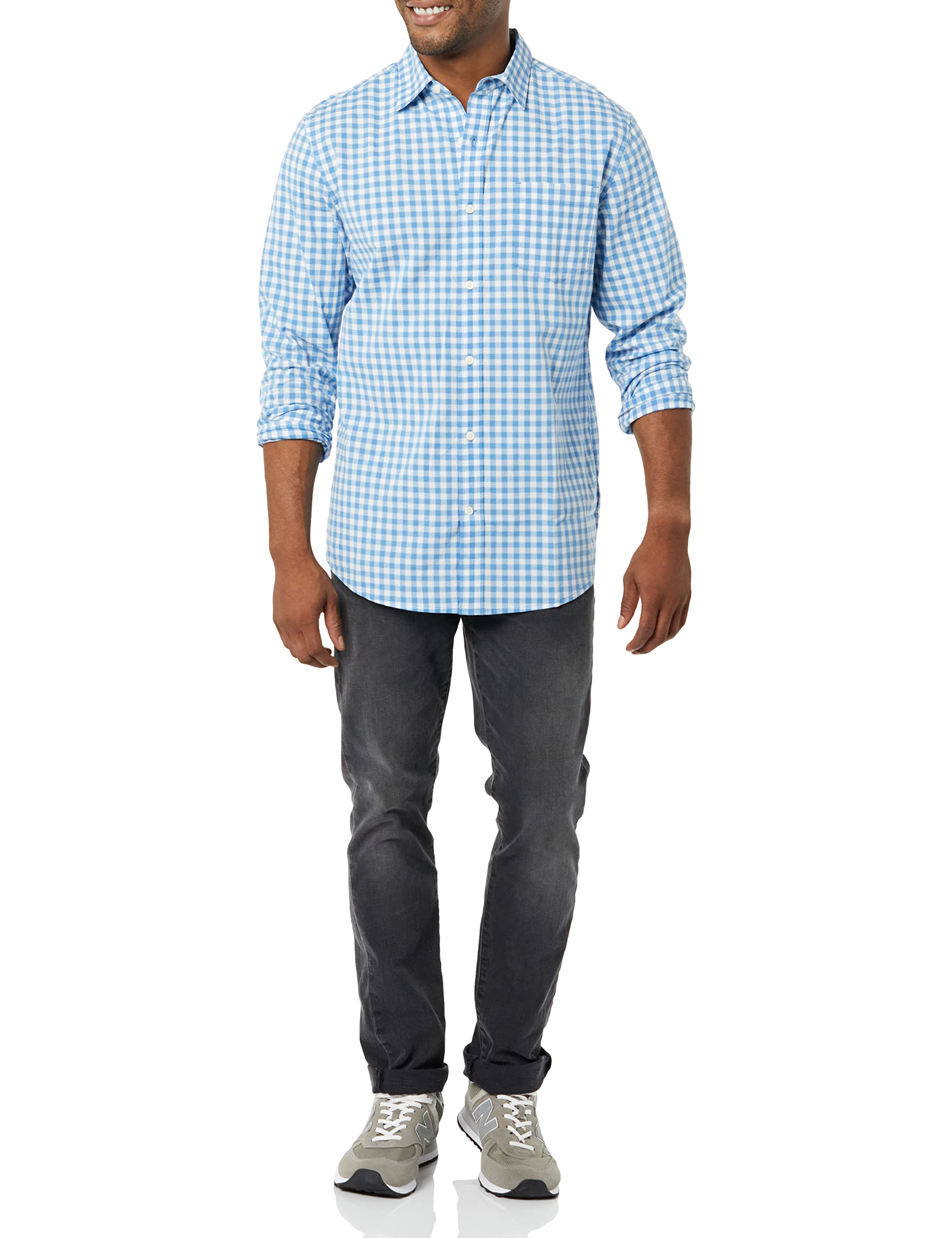 Amazon Essentials Uomo Camicia in Popeline Elasticizzato A Manica Lunga dalla vestibilità Aderente